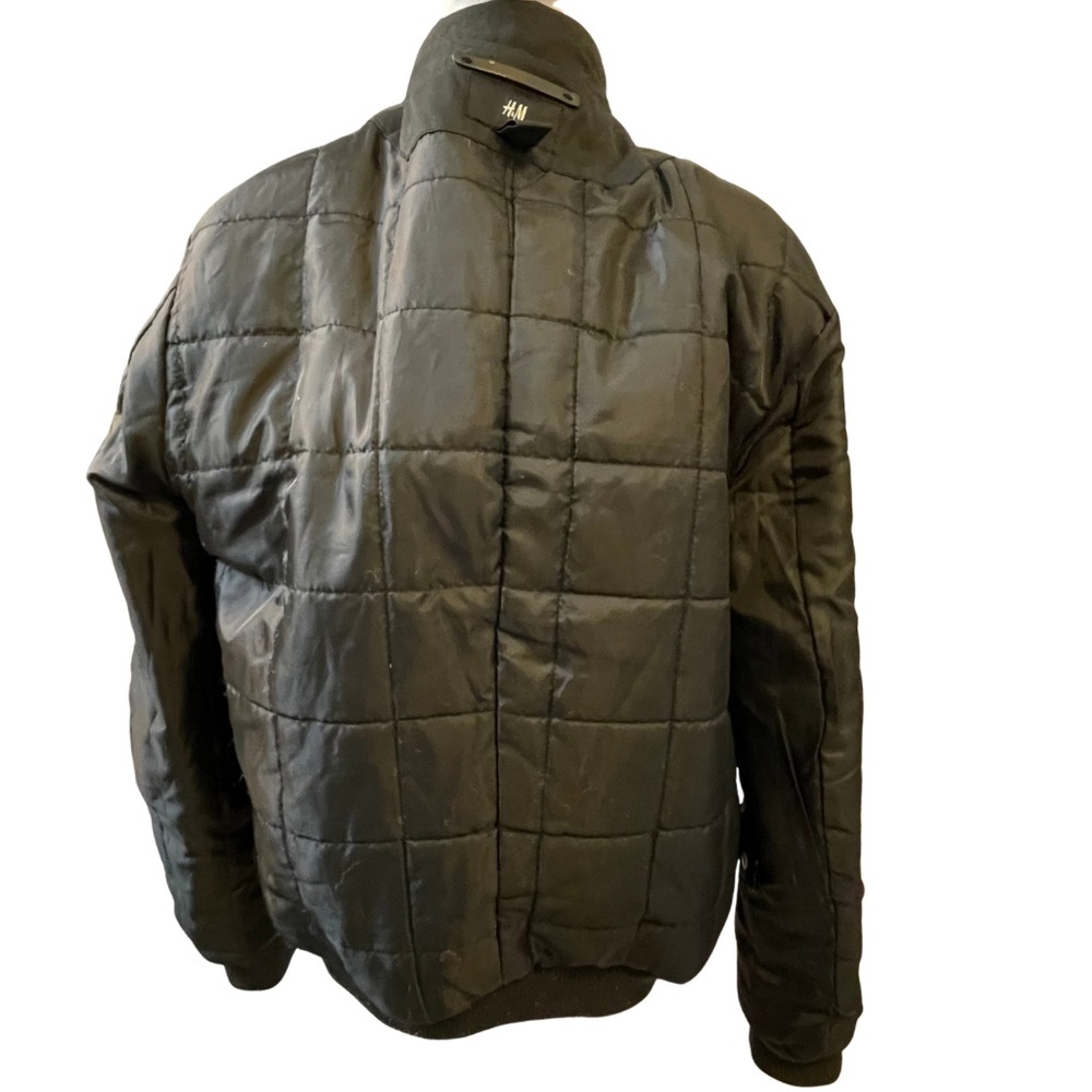 H&M Men's Black Smooth Bomber Jacket 40R Full Zip Pockets Stand Collar - Picture 10 of 15